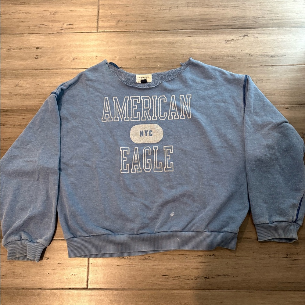 American Eagle Outfitters Heather Blue Cut Crew Neck Sweatshirt